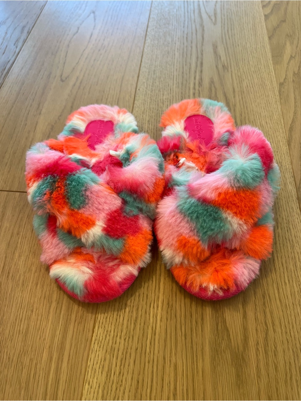 Cat & Jack Multicolor Faux-Fur Slide Slippers - Pink, Orange, Teal